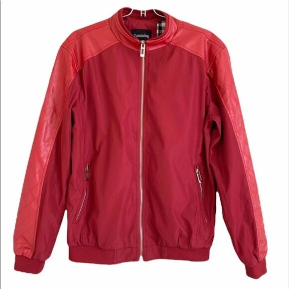 NWOT Tanming Slim Casual Bomber Jacket Size S Red - Picture 4 of 11